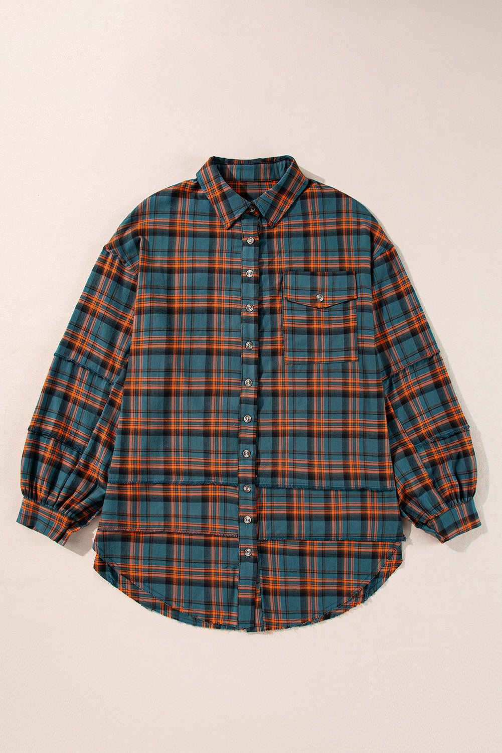 Green Plaid Long Sleeve Collar Shirt Shewin