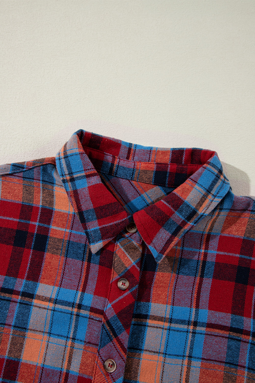 Red Plaid Print Long Sleeved Loose Cotton Collar Shirt Shewin