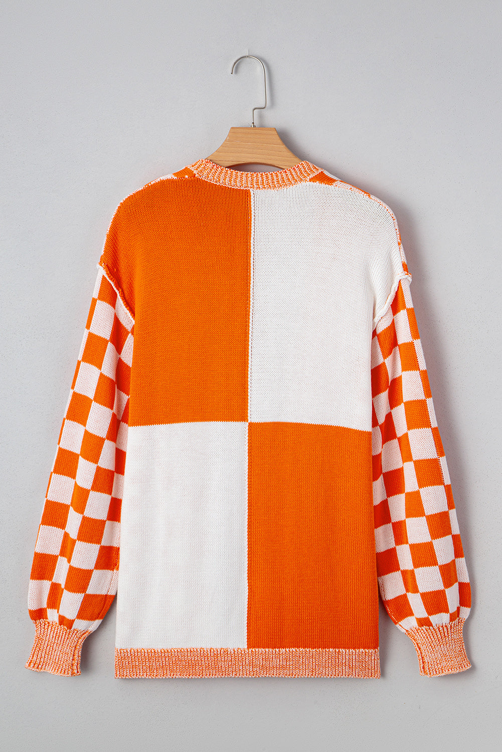Orange Checkered Open Front Drop Shoulder Cardigan Shewin