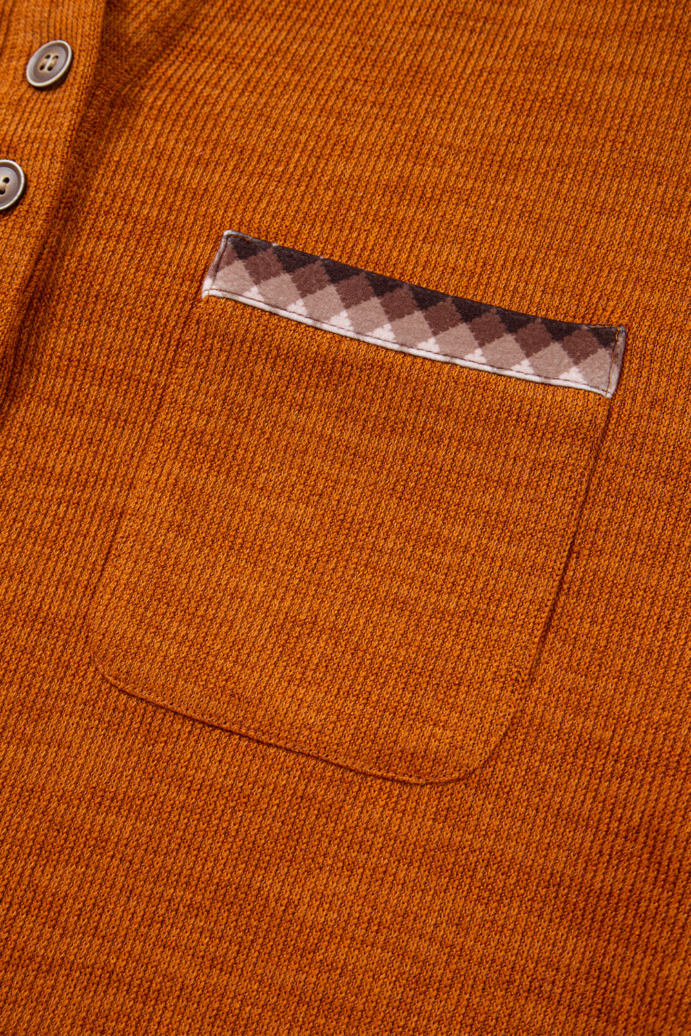 Straw Yellow Contrast Plaid Hooded Patchwork Pocket Henley Top Shewin