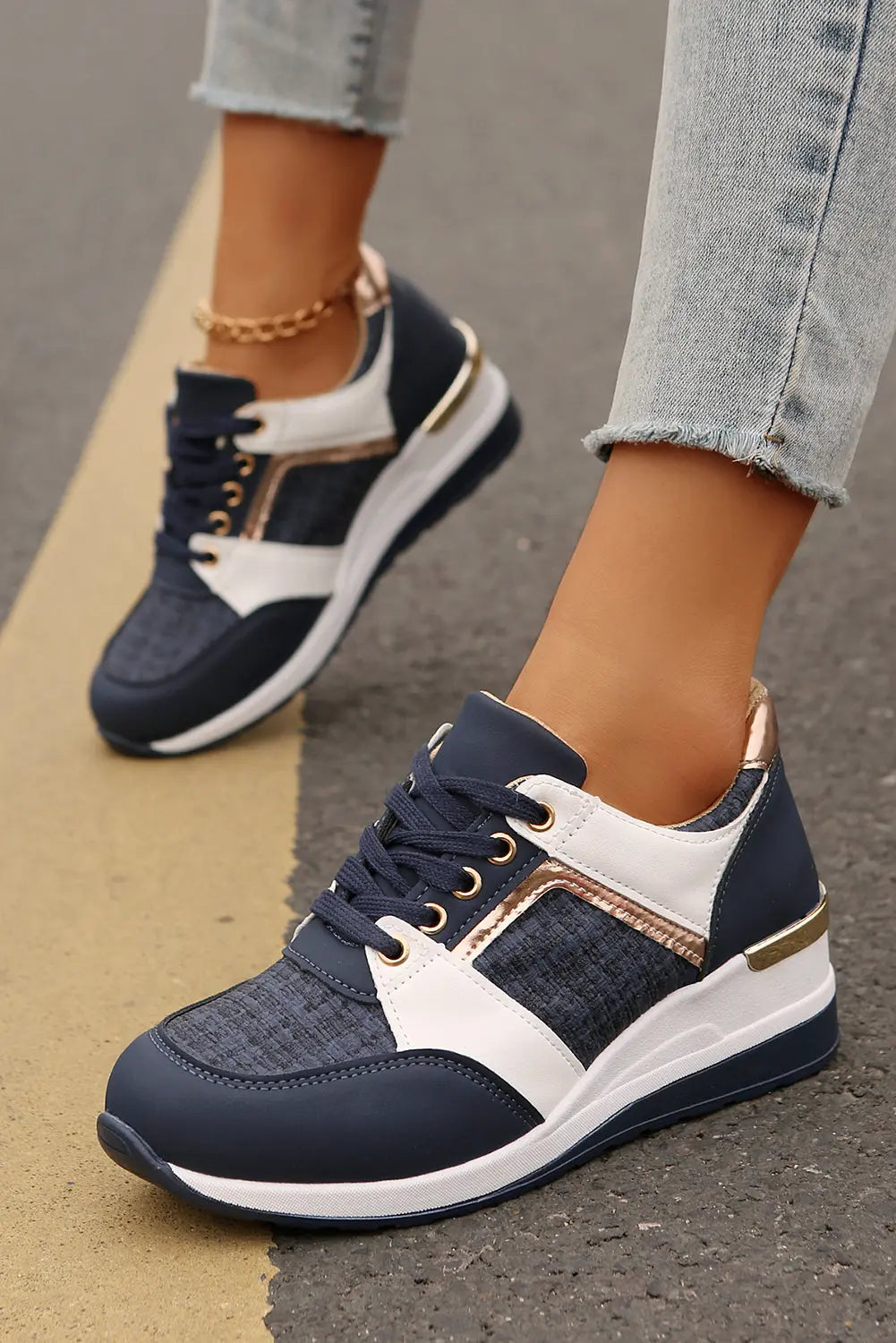Sail Blue Lace Up Sneakers Shewin
