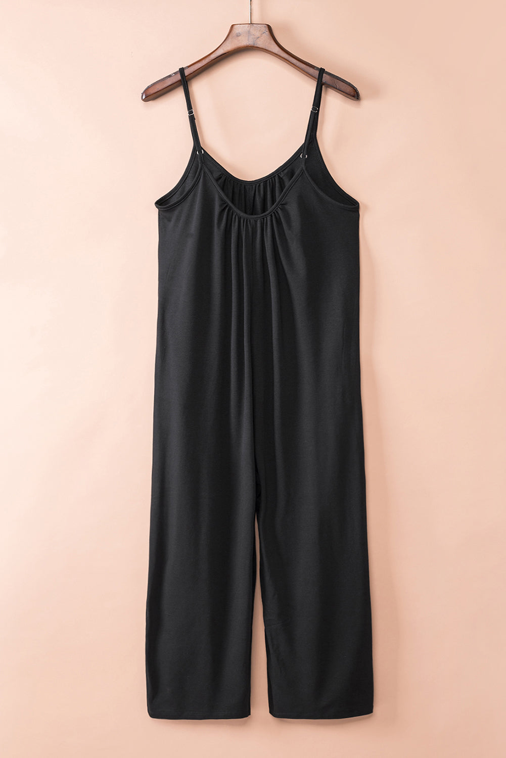 Black Casual Spaghetti Straps Wide Leg Pocketed Jumpsuits Shewin