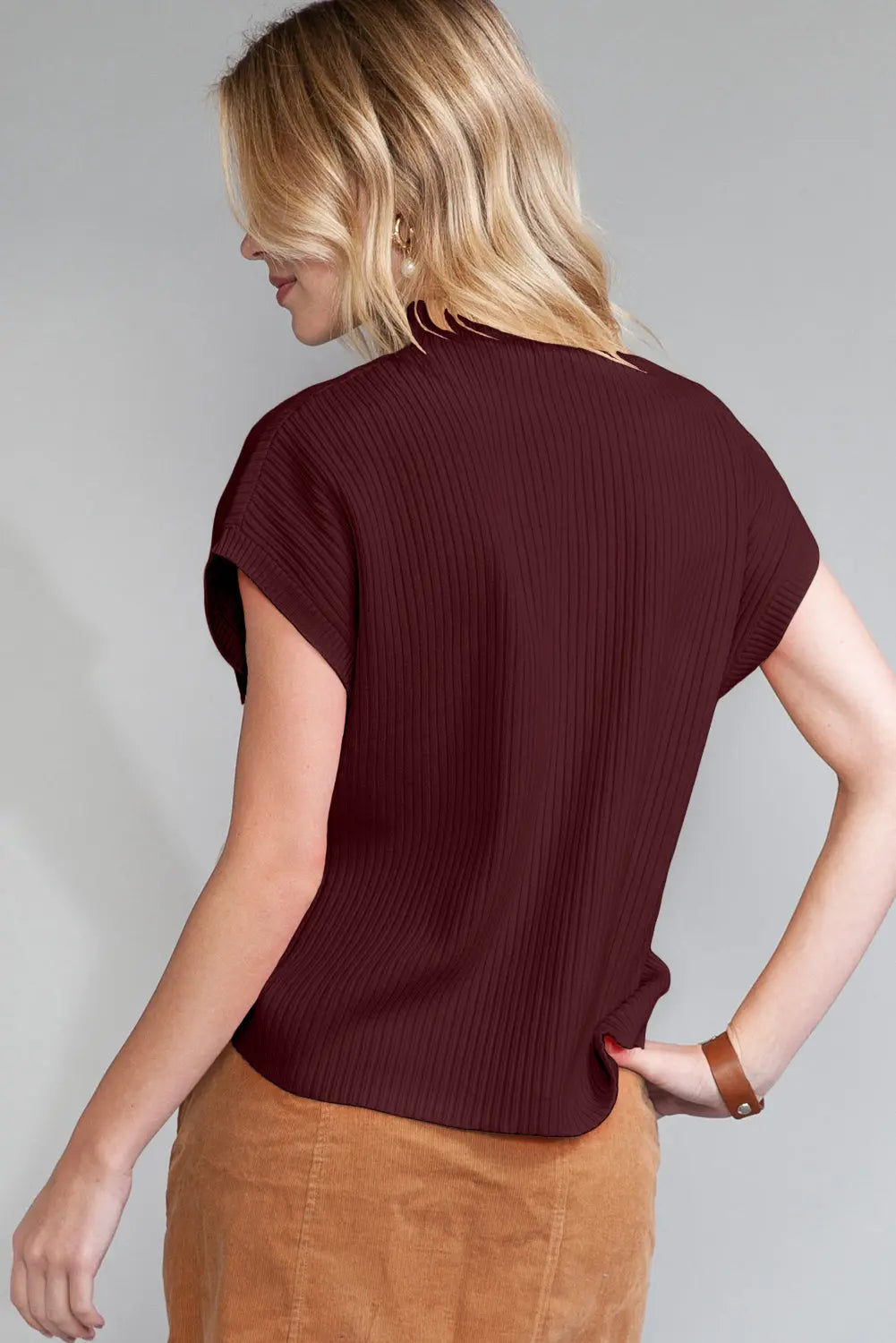 Gold Flame Patch Pocket Ribbed Knit Short Sleeve Sweater Shewin