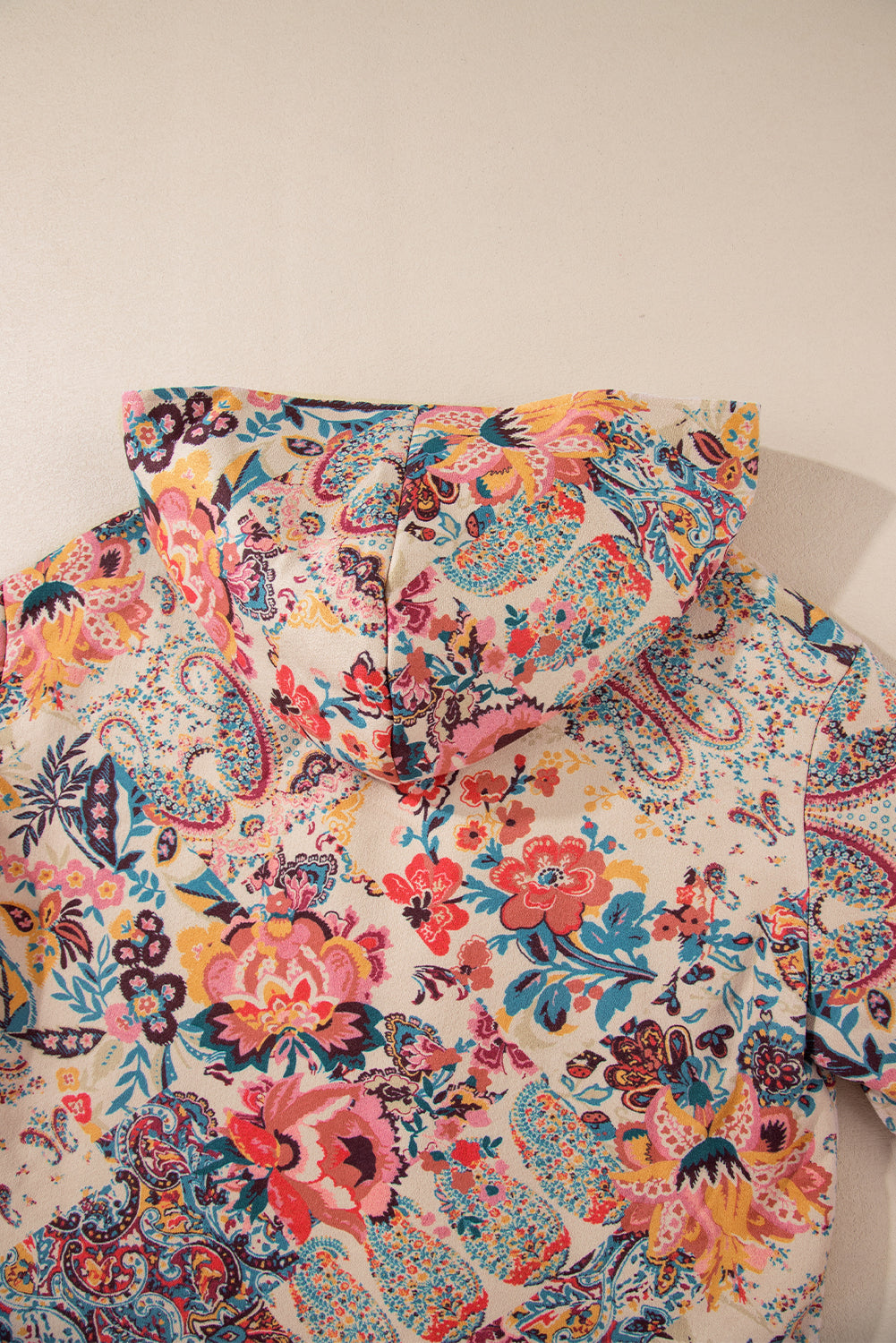 Beige Vintage Paisley Floral Printed Sherpa Lined Hooded Jacket Shewin