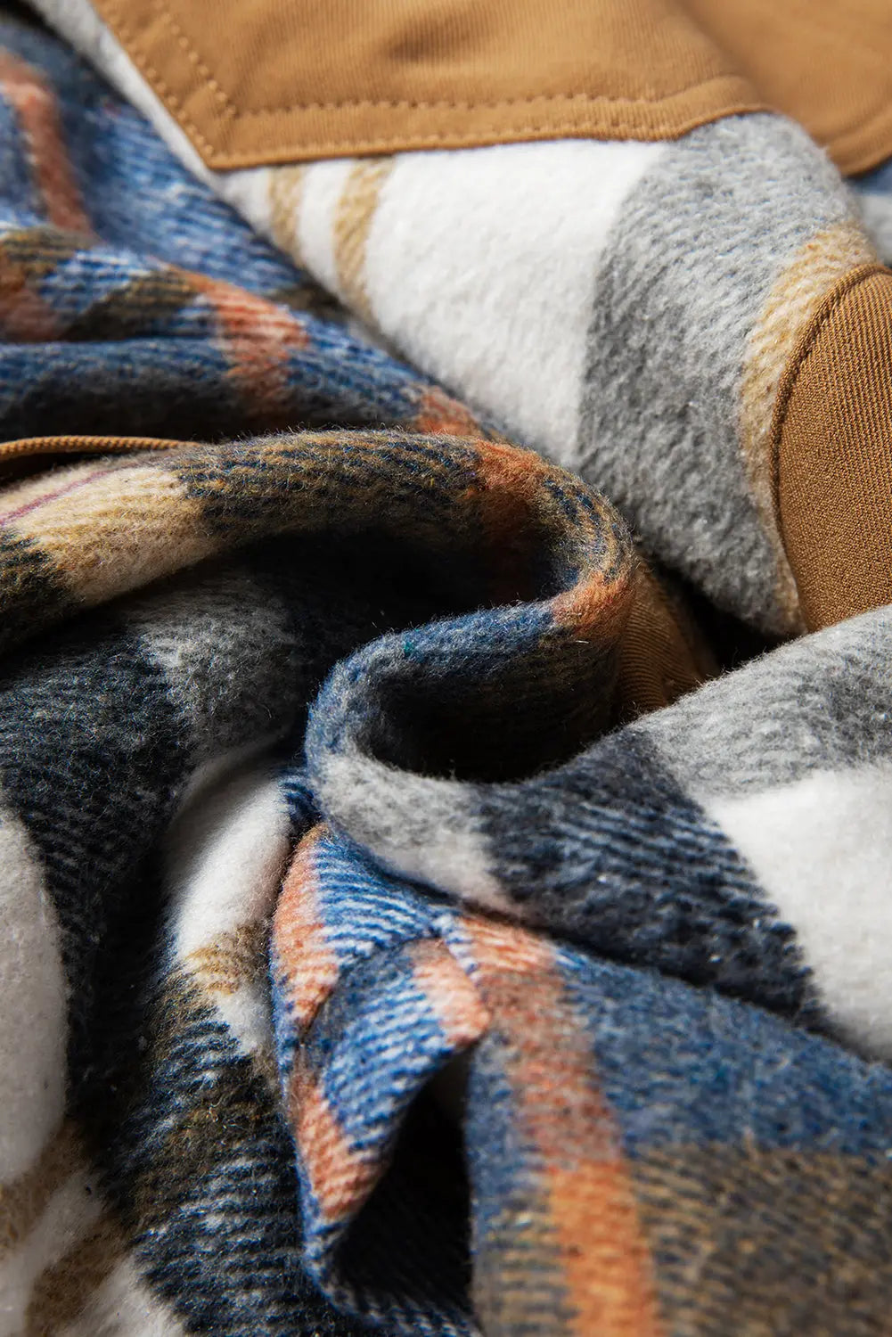 Khaki Plaid Patchwork Long Sleeve Jacket Shewin