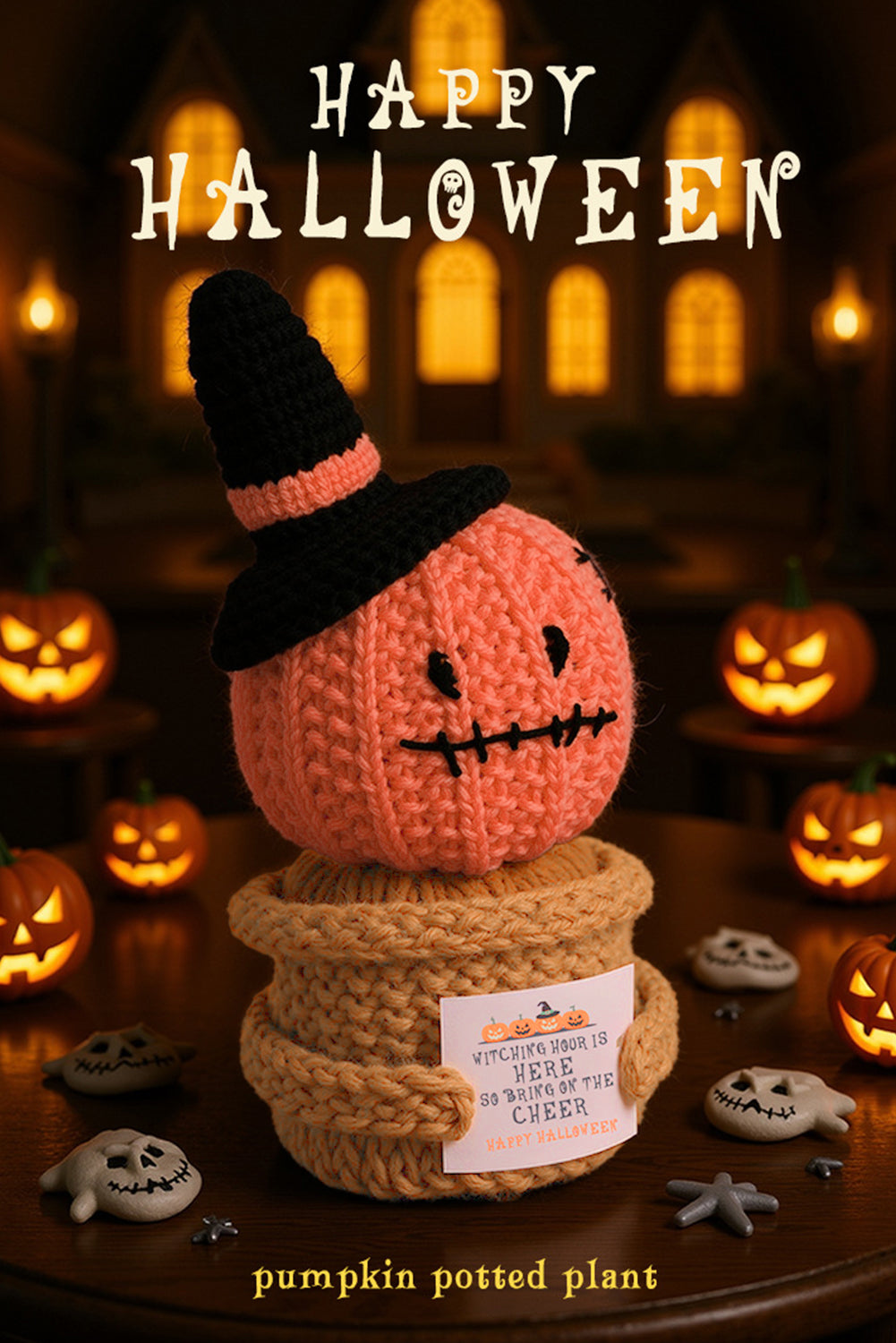 Carrot Cute Halloween Crochet Pumpkin Potted Doll Decor Shewin
