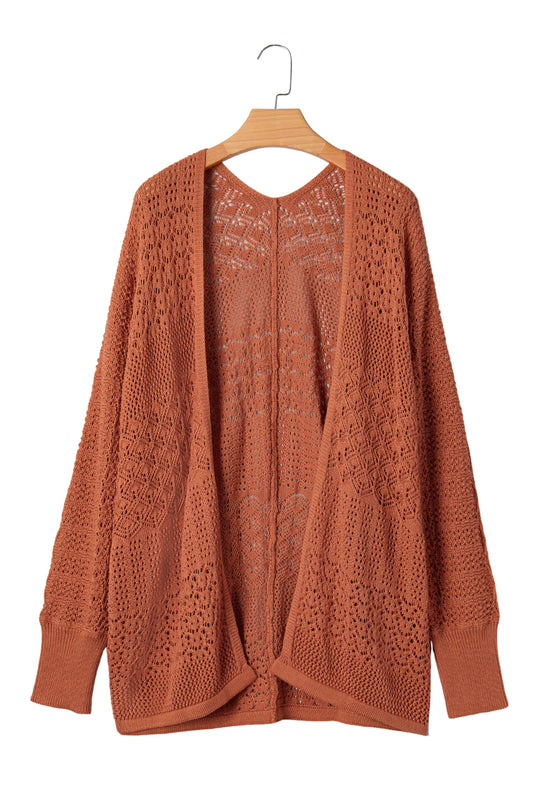 Redwood Burl Mixed Pattern Knitted Open Front Plus Size Cardigan