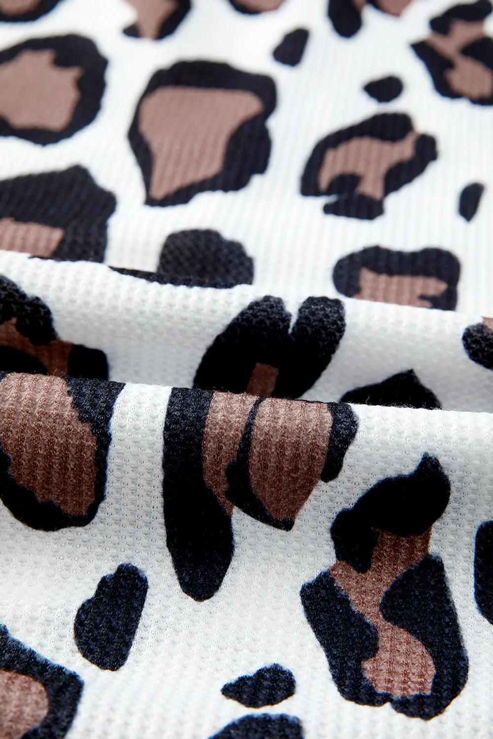 Apricot Leopard Mixed Texture Patchwork Zip Up Drop Shoulder Hoodie Shewin