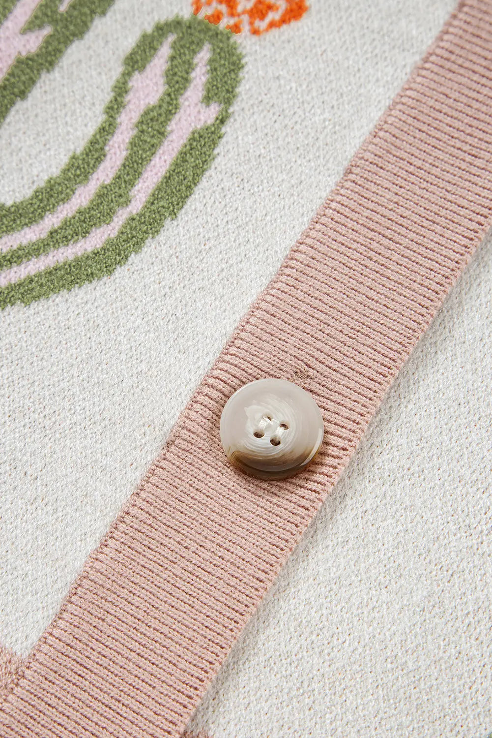 Apricot Cactus Pattern Button Front Knit Cardigan Shewin