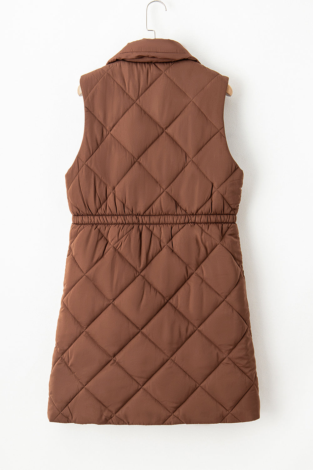 Coffee Puffer Quilted Stand Collar Pocketed Vest Coat Shewin