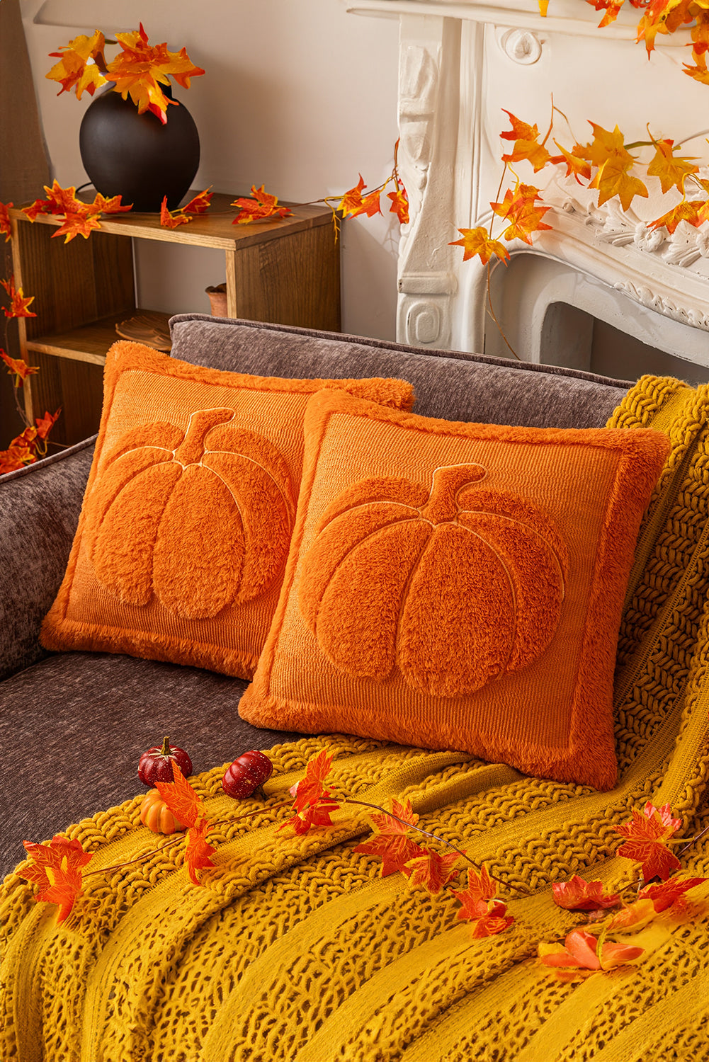 Orange Plush Textured Pumpkin Pillowcase Shewin