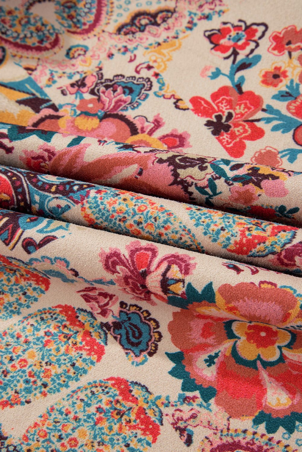 Beige Vintage Paisley Floral Printed Sherpa Lined Hooded Jacket Shewin