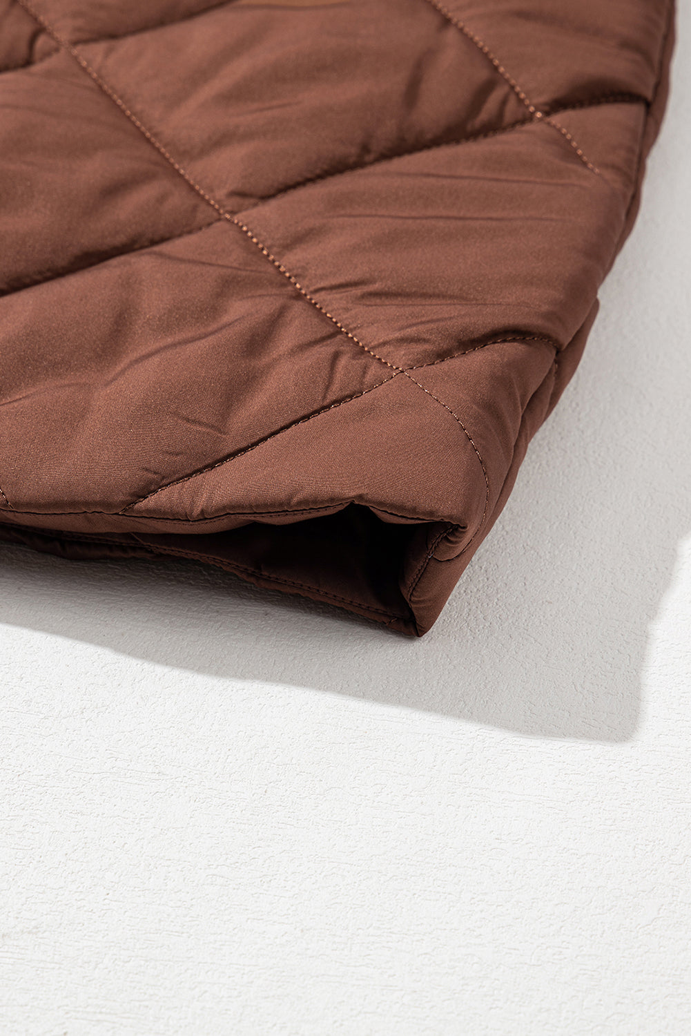 Coffee Puffer Quilted Stand Collar Pocketed Vest Coat Shewin