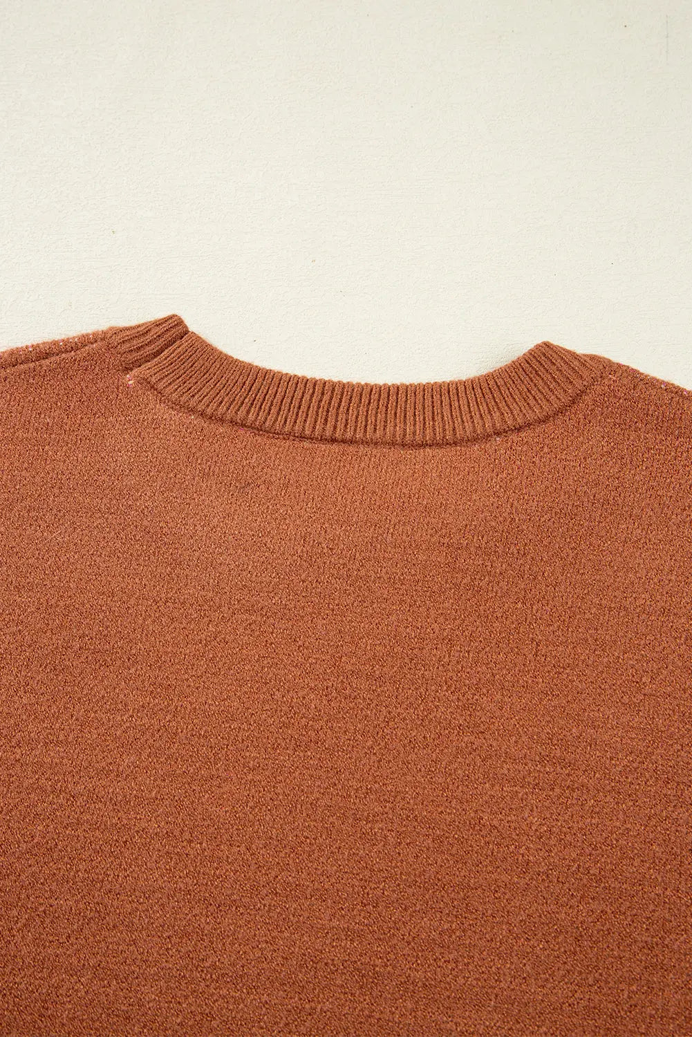 Brown Floral Pattern Short Puff Sleeve Sweater Shewin