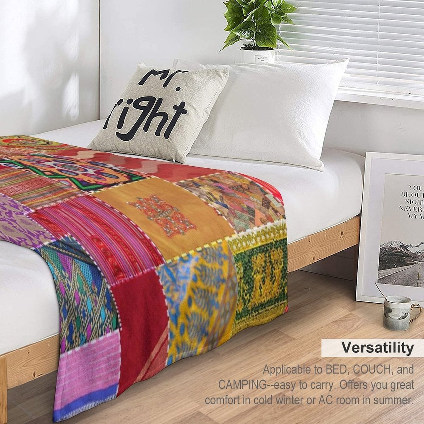 Boho Art  Sari Patchwork Quilt Throw Blanket