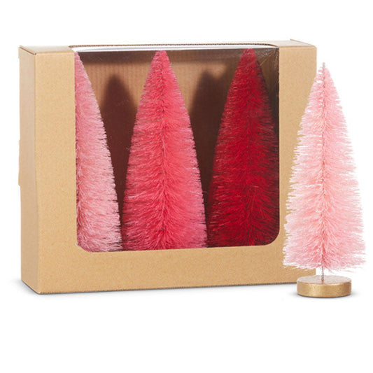 8" Set Of 3 Pink Bottle Brush Trees