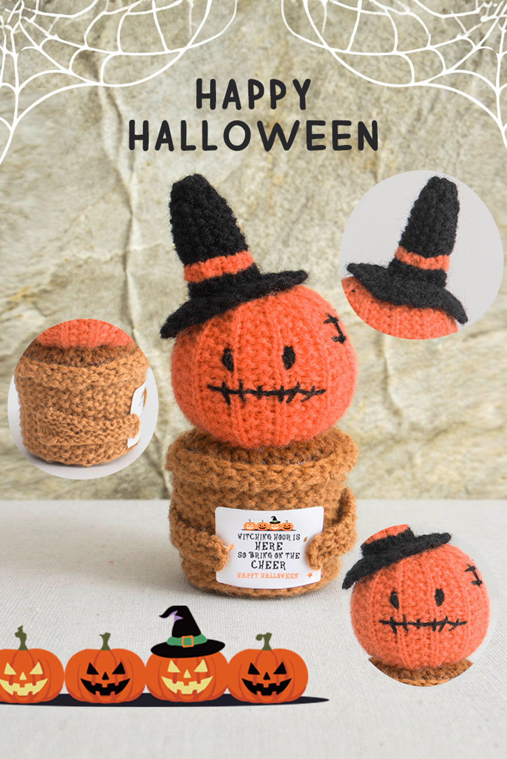 Carrot Cute Halloween Crochet Pumpkin Potted Doll Decor Shewin