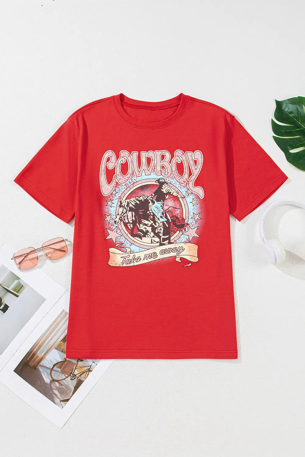 Tomato Red COWBOY Vintage Graphic Loose Tee Shewin