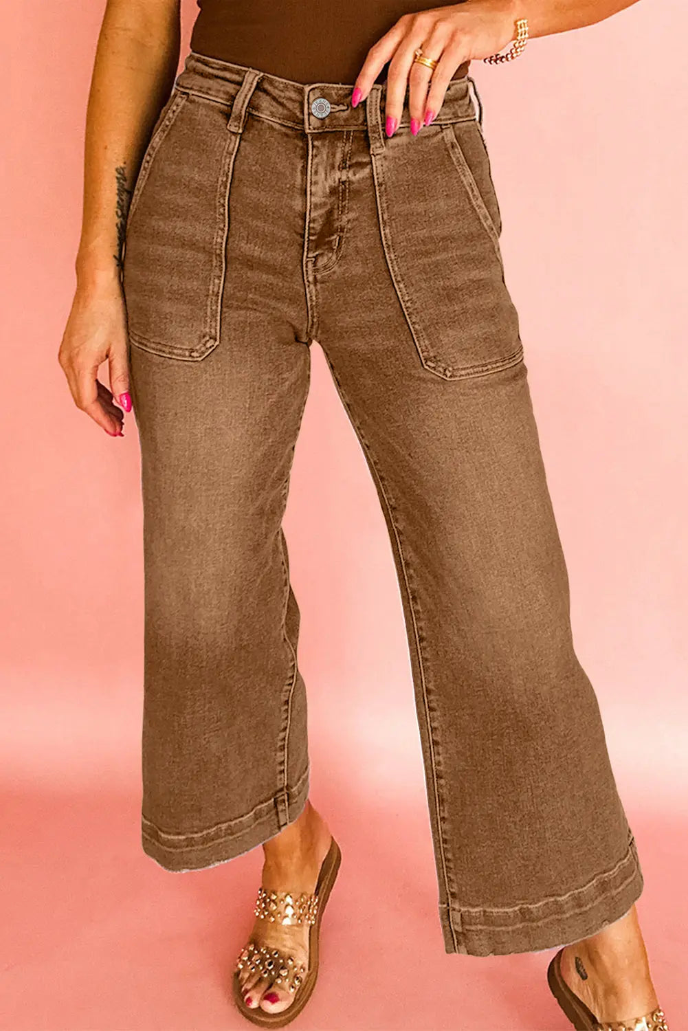 Breen Cropped High Rise Wide Leg Jeans Shewin