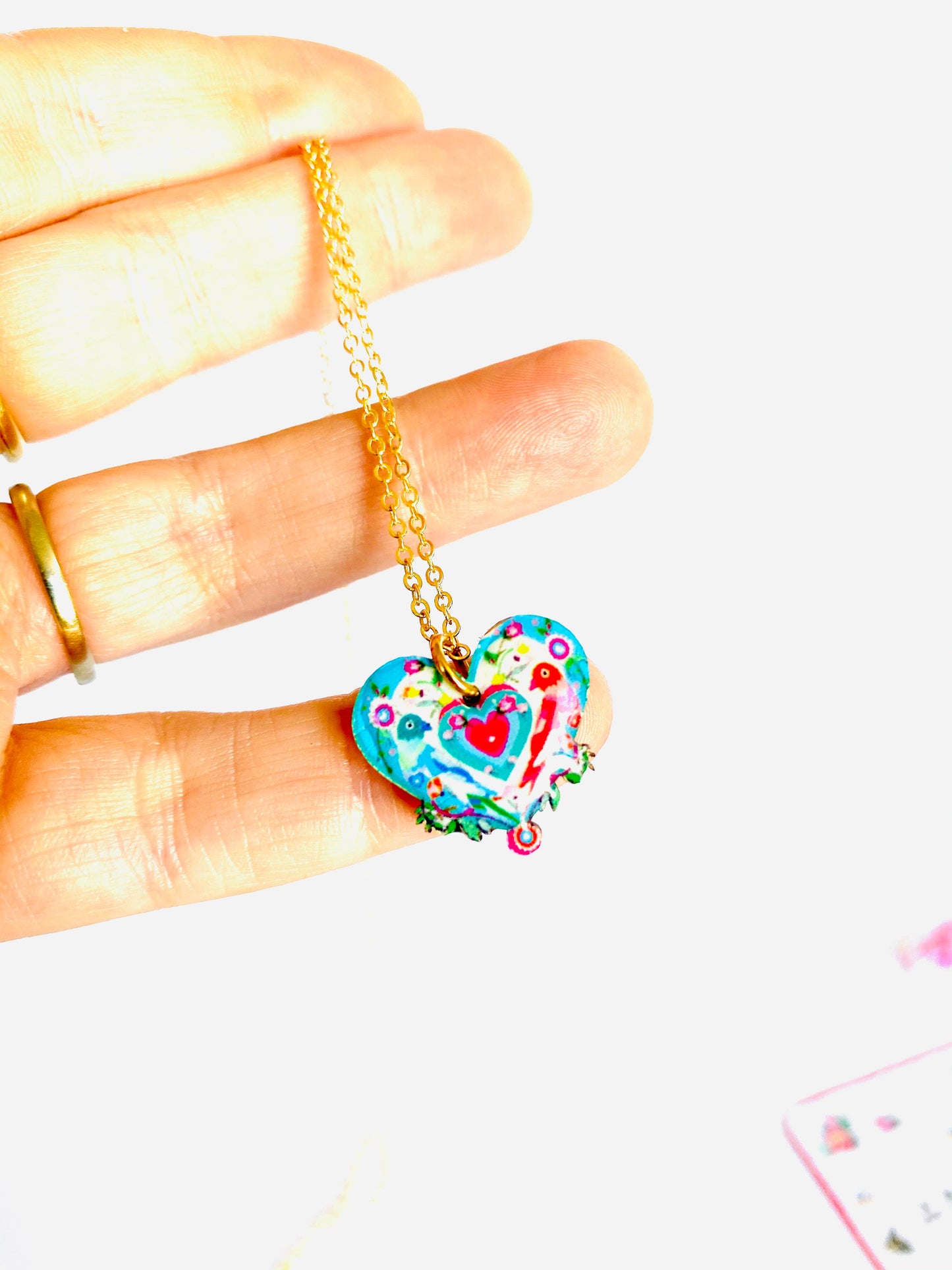 Lovebird Necklace on Gold Chain by Rosie Rose Parker