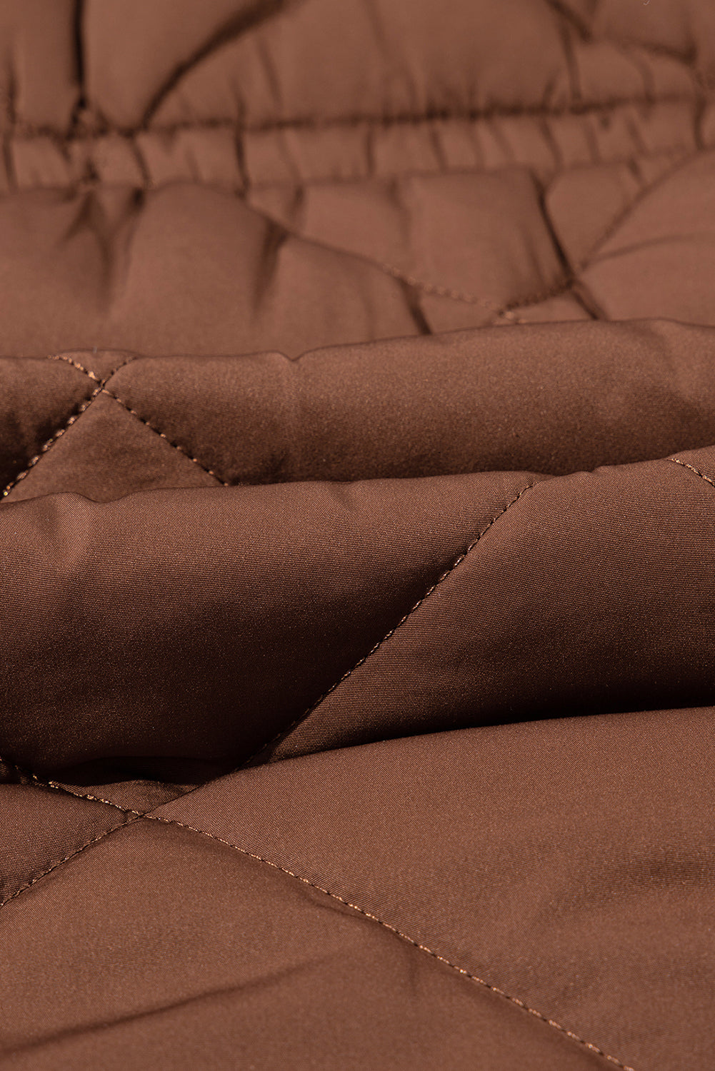 Coffee Puffer Quilted Stand Collar Pocketed Vest Coat Shewin