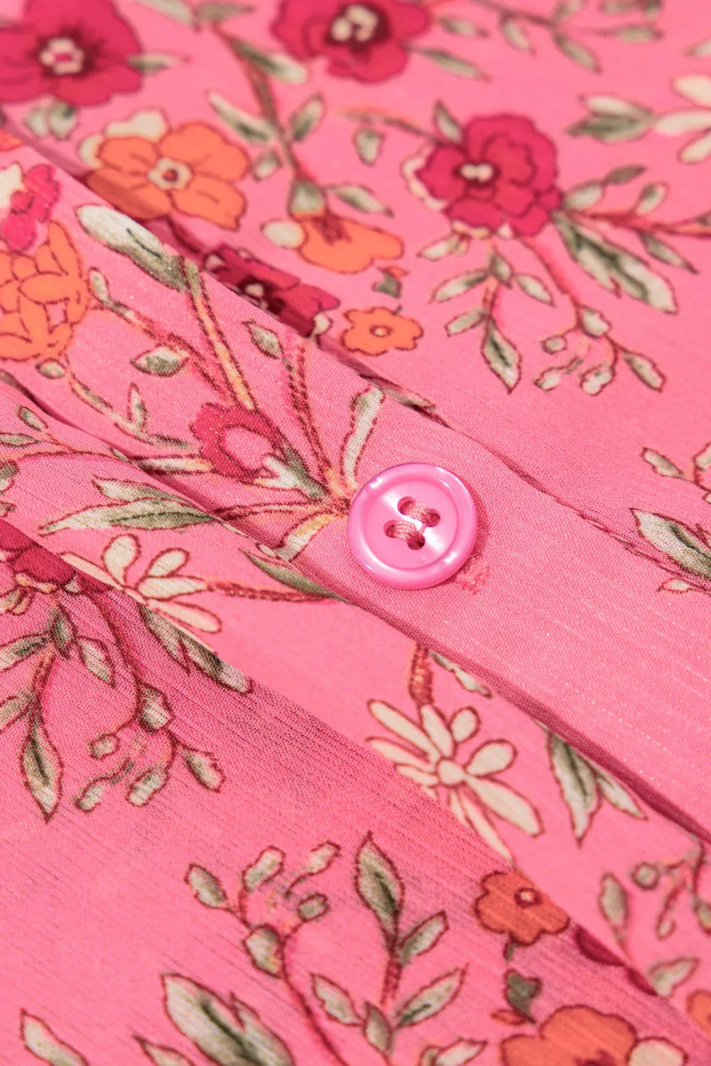 Black Floral Print Collared Button Up Puff Sleeve Shirt Shewin