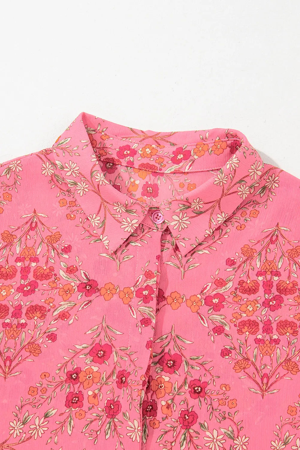 Black Floral Print Collared Button Up Puff Sleeve Shirt Shewin