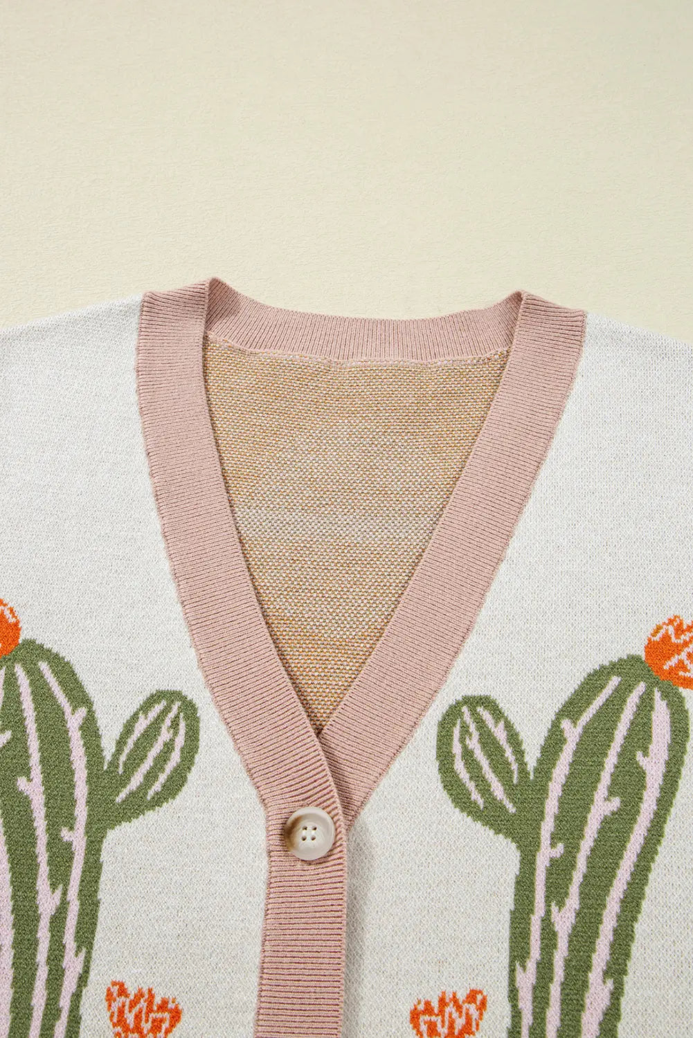 Apricot Cactus Pattern Button Front Knit Cardigan Shewin