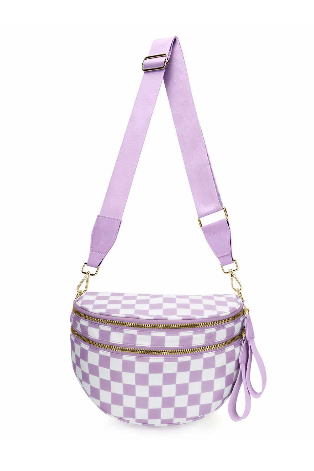Checkered Print Wide Strap Large Crossbody Bag Shewin