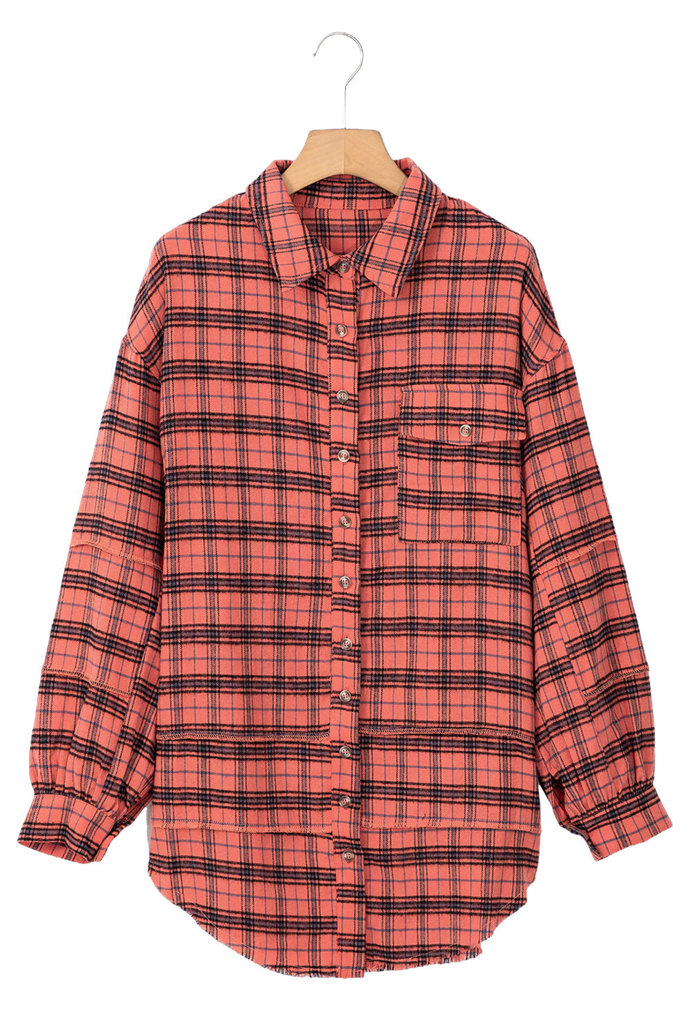 Plaid Long Sleeve Button Down Collared Shirt Shewin