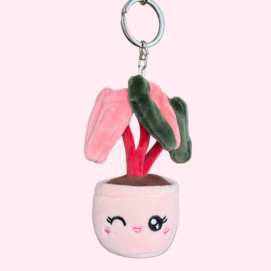 Pink Princess Philodendron Plush Keychain – 5" Plant Bag Charm - Creative Freedom Collective