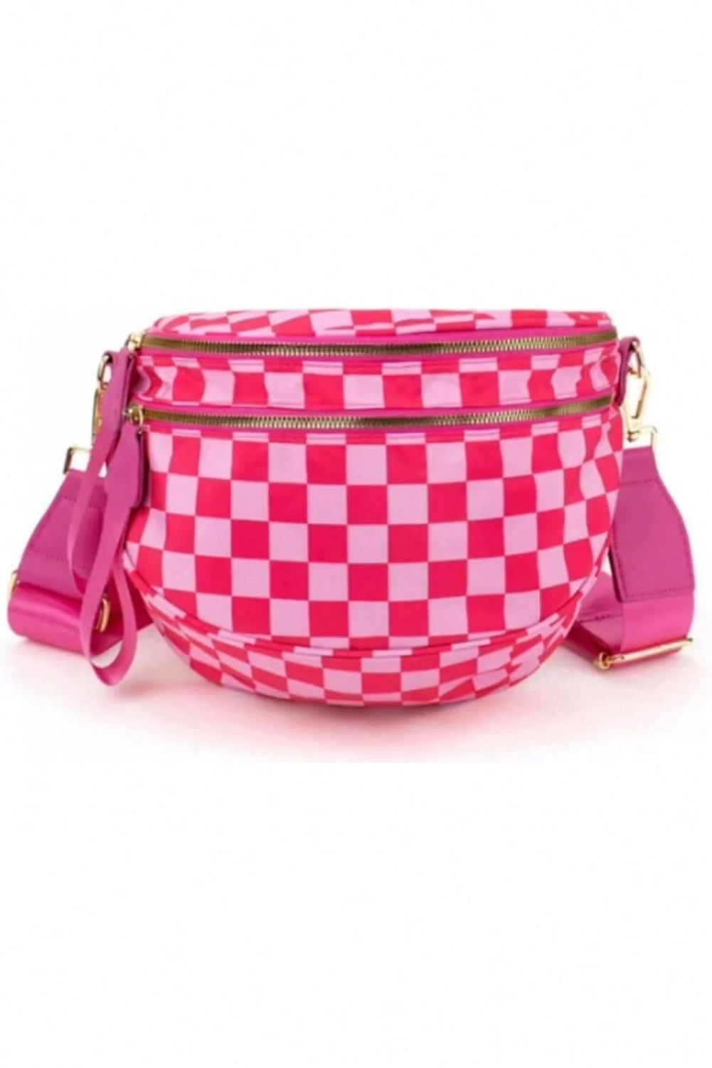 Checkered Print Wide Strap Large Crossbody Bag Shewin