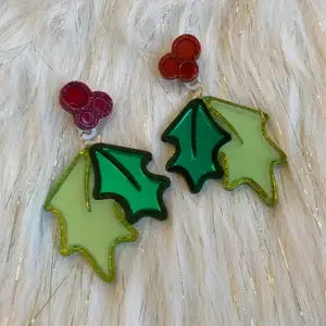 Christmas Holly Acrylic Statement Earrings Quirks!