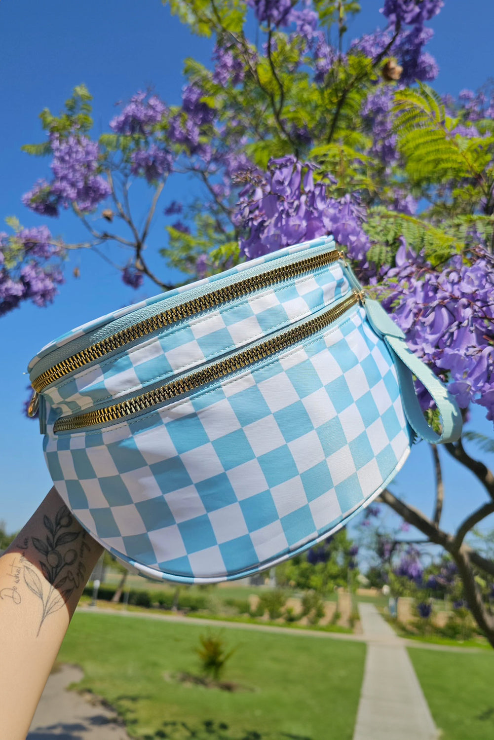 Checkered Print Wide Strap Large Crossbody Bag Shewin