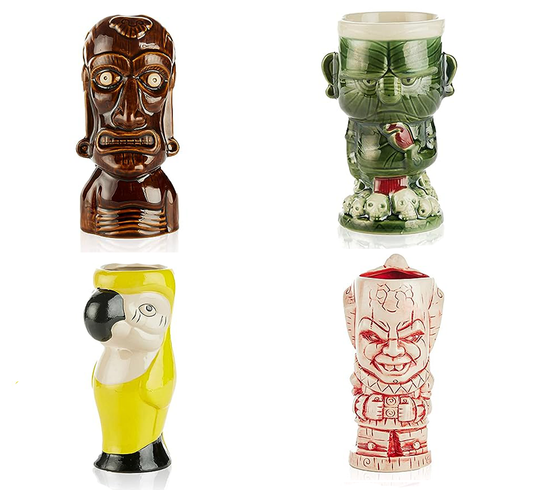 Ceramic Hawaiian Luau Tiki Mug Set of 4 Quirks!