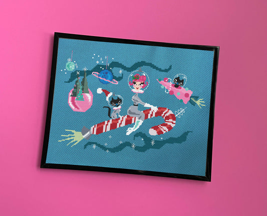 Candy Cane Rocket Girl by Fluff Counted Cross Stitch Kit Spot Colors