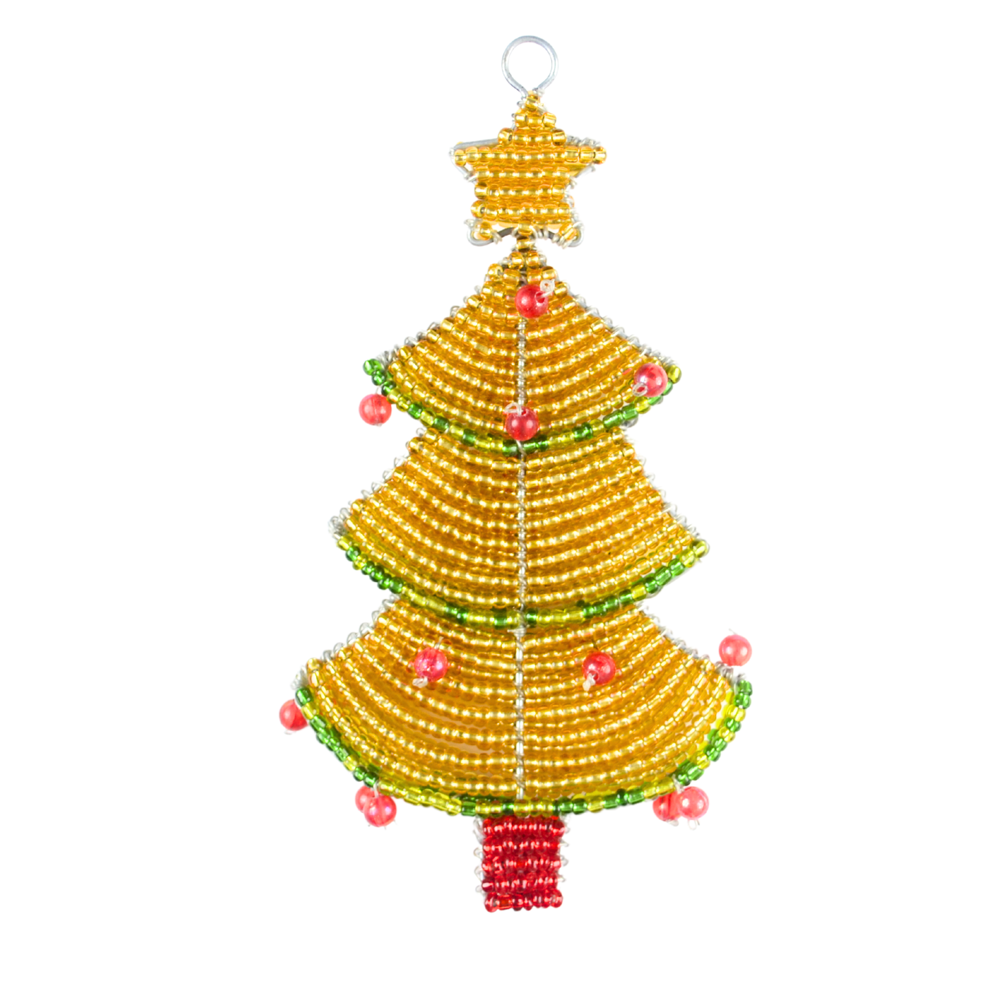 Beaded Christmas Tree with Star Ornament – Handmade Holiday Décor by Haitian Artisans.