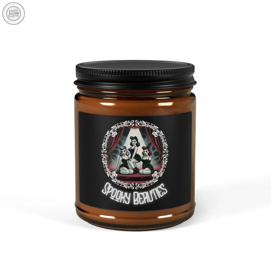 Dim the Lights Spooky Beauties | Cinnamon Vanilla Soy Candle (9oz, Amber Jar) Rose Meow