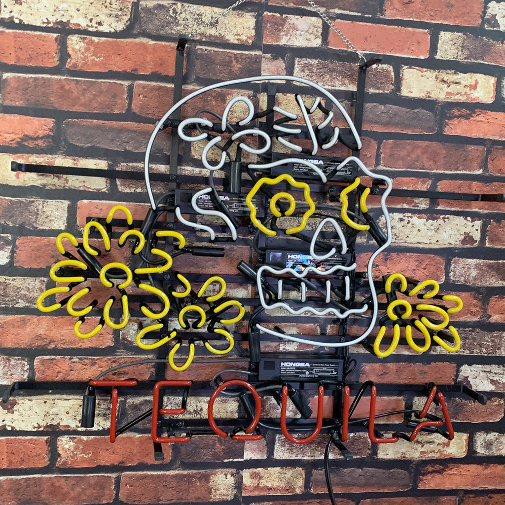 Tequila Lager Skull Bone with Flower Neon Signs Light Neon Signs Land