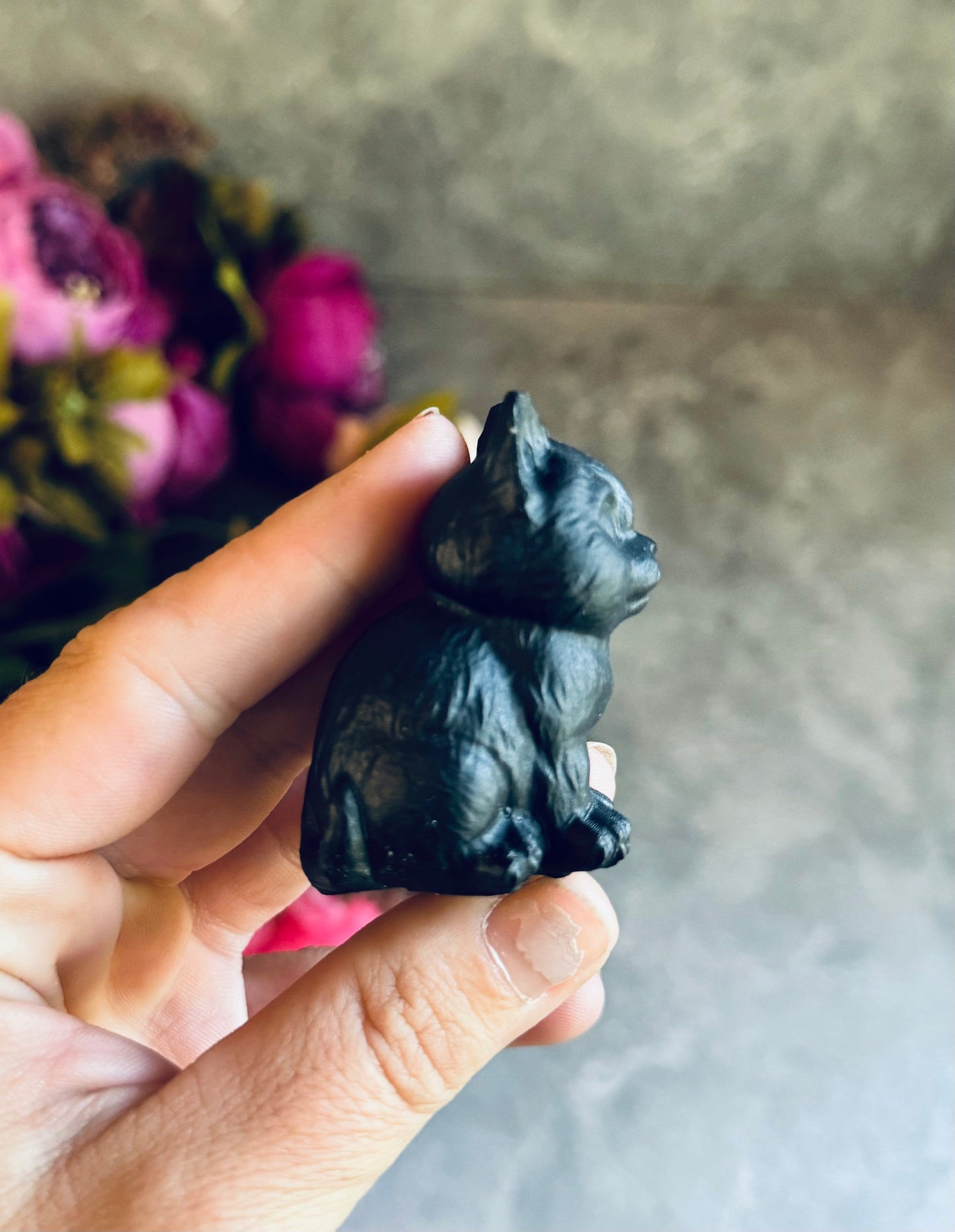 Grumpy Black Obsidian Cats, Mini Black Cat, Black Crystal Cat, Witchy Halloween Decor