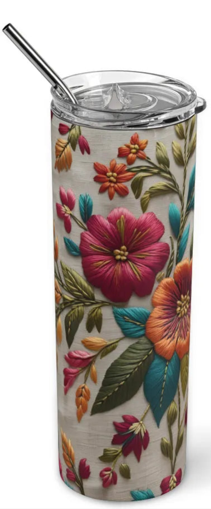 Floral Embroidery - Skinny Tumbler Creative Freedom Collective