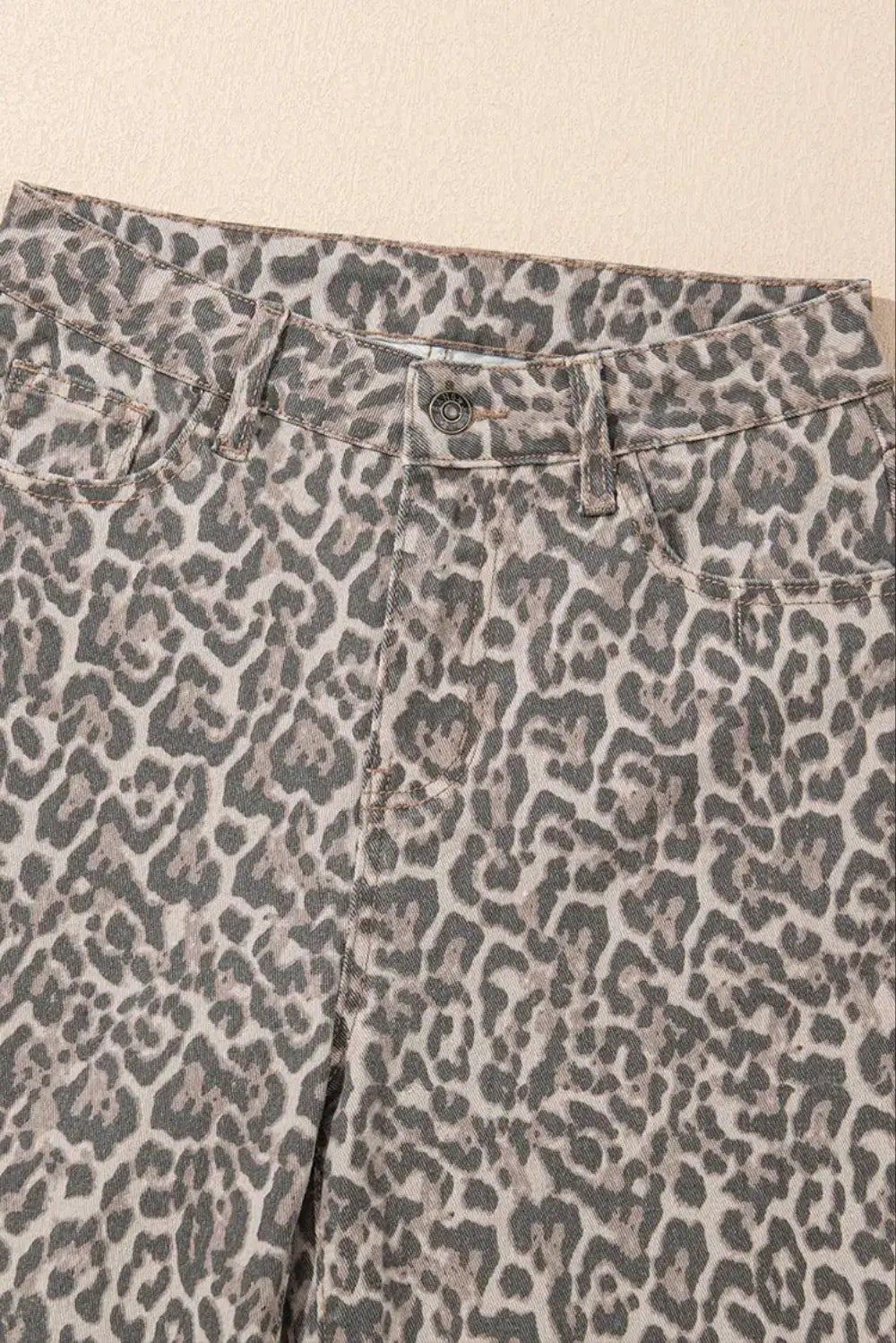 Brown Leopard High Waist Frayed Hem Jeans Shewin