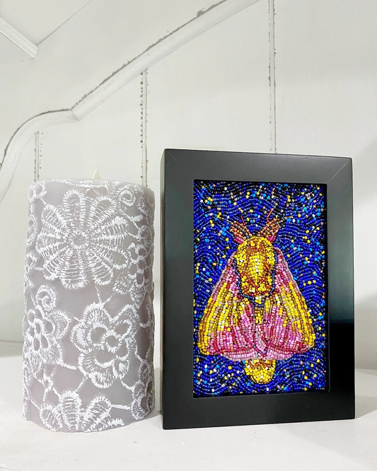 Strawberry Moth ( Fully Beaded Artwork ) Heather Freitas