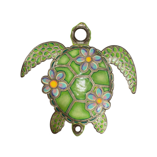 Sea Turtle Oil Drum Top with Flowers- Green