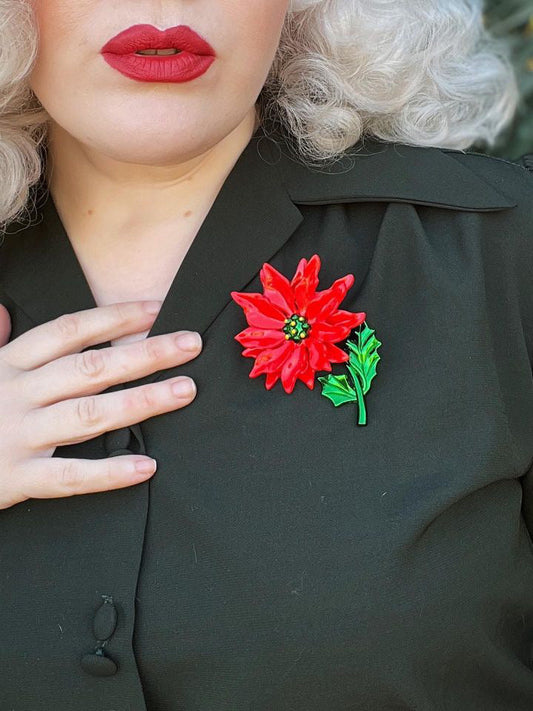 Enamel Poinsettia Statement Brooch by Lipstick & Chrome Quirks!