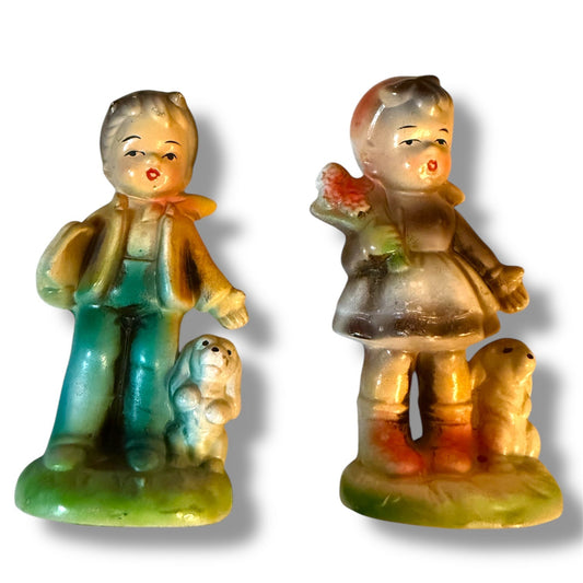Vintage Mid-Century Ceramic Boy and Girl Figurine Set Quirks!