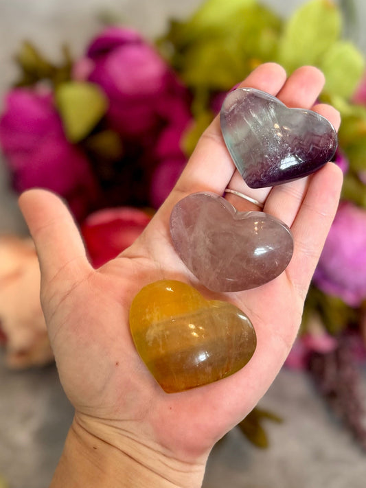 CANDY Fluorite Hearts, Ethically sourced Crystal Hearts Mandala Gems