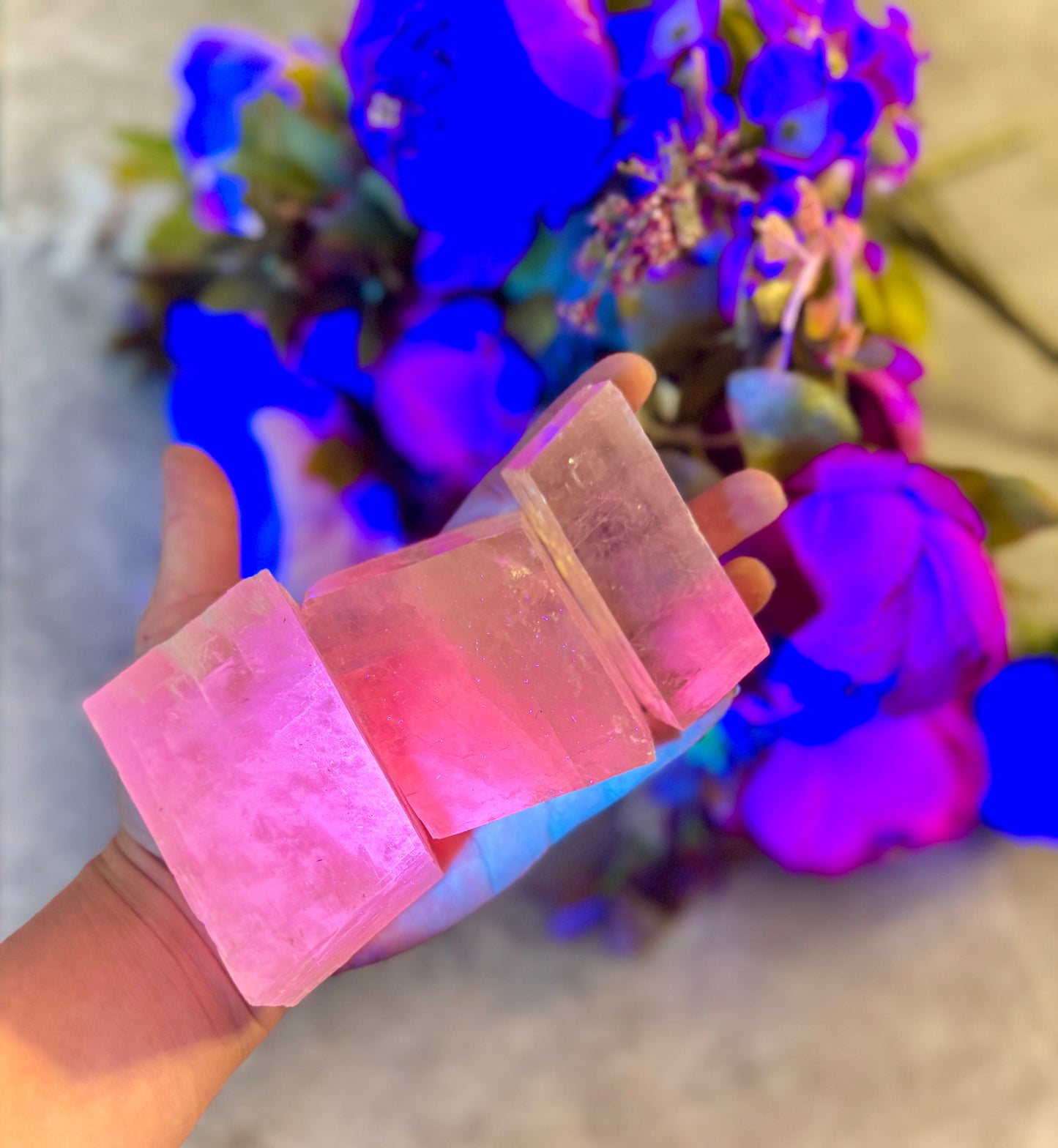 Optical Calcite, Glows PINK Under UV Light, Fluorescent Minerals