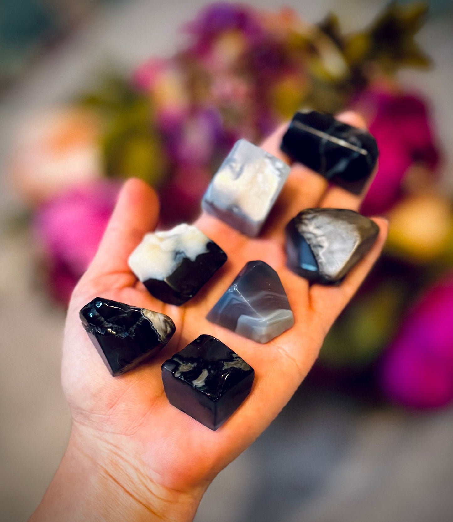 Volcano Agate Tumbled Freecubes, UV Green Fluorescent Minerals