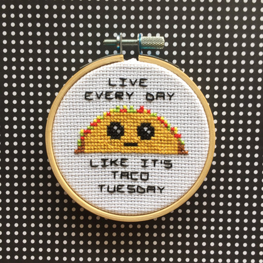Taco Tuesday Counted Cross Stitch DIY KIT Spot Colors
